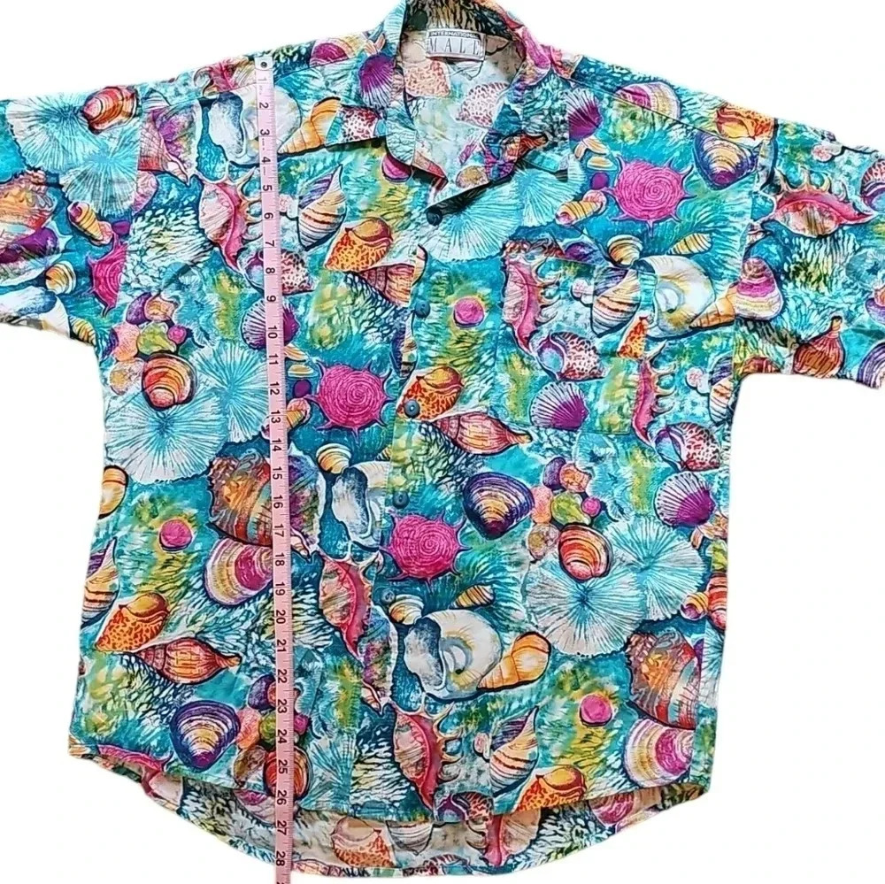 International Male Men’s L Hawaiian Shirt Blue Shell Print 90s Coastal Retro HTF - Picture 6 of 6